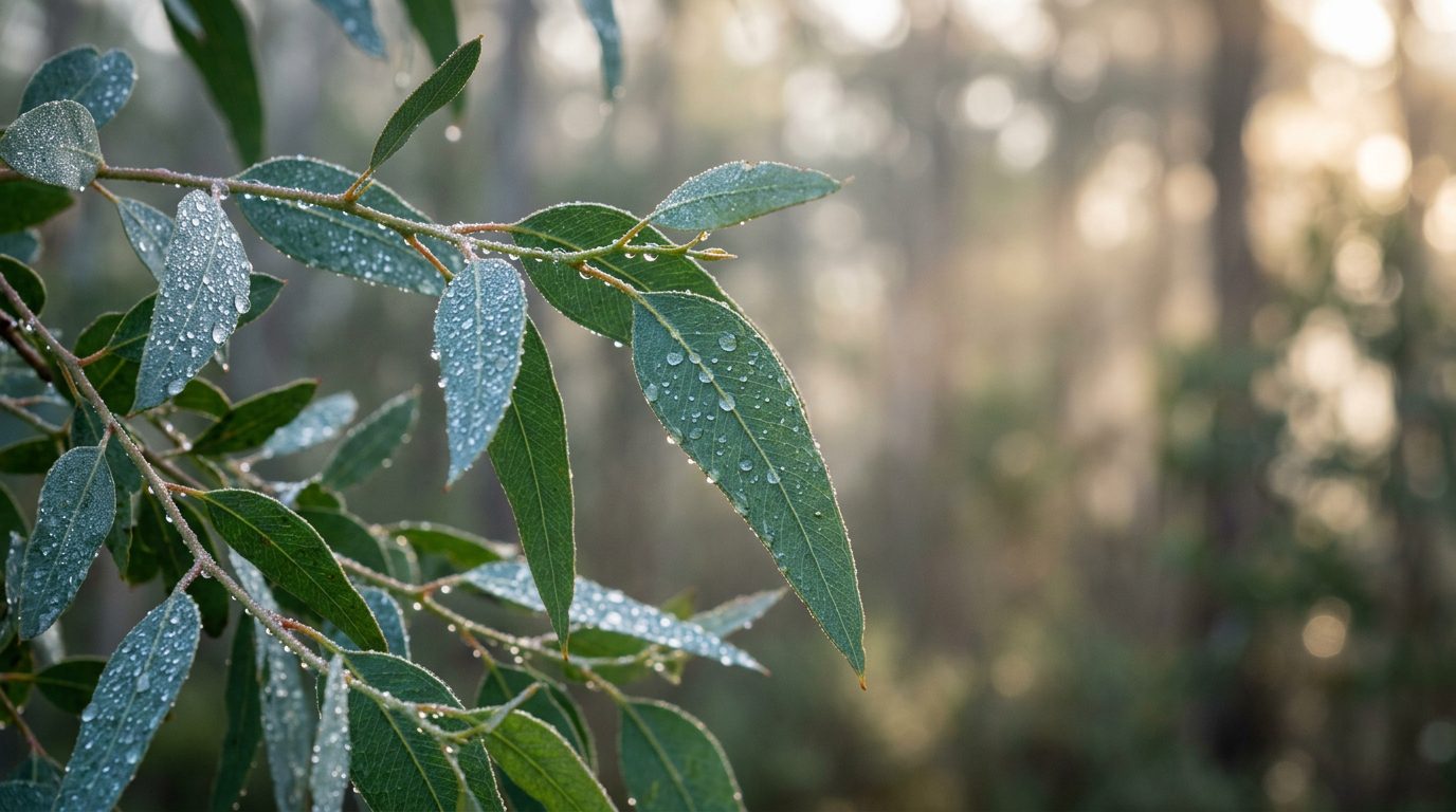Eucalyptus leaves with morning mineral light
